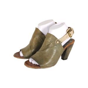 Miz Mooz Women's US7,5 EU38 Green Leather Open Toe Ankle Strap Slingback Sandals